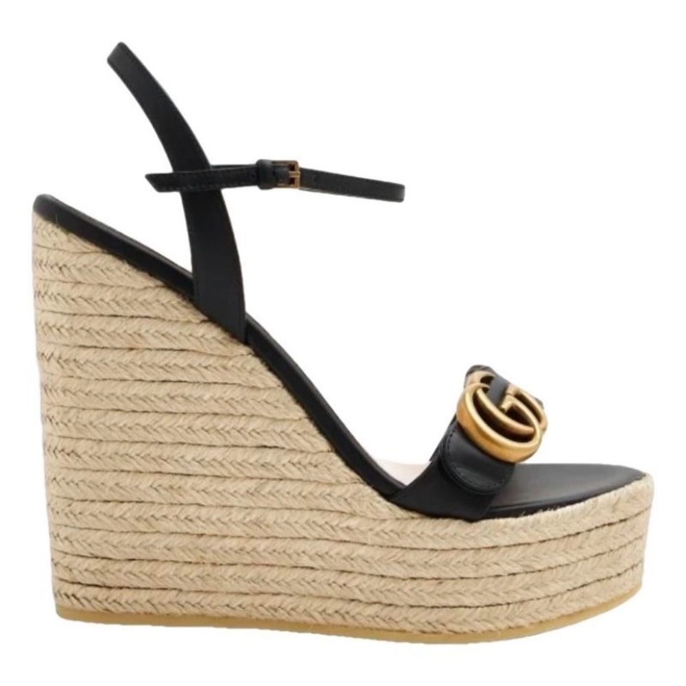 GUCCI Aitana Marmont GG logo leather platform espadrilles sandals wedges - Picture 5 of 5
